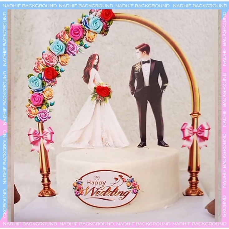 Toper Happy Wedding Sangkar Bunga Hiasan Kue Pengantin Model Kekinian Decorasi Cake