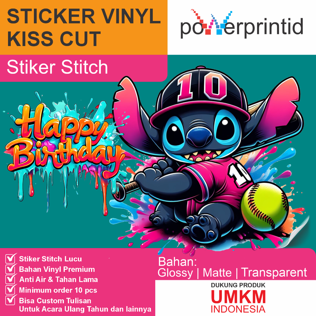 

Stiker Stitch Lucu 5x5 cm – 10 pcs | Vinyl Glossy & Transparan | Tahan Air