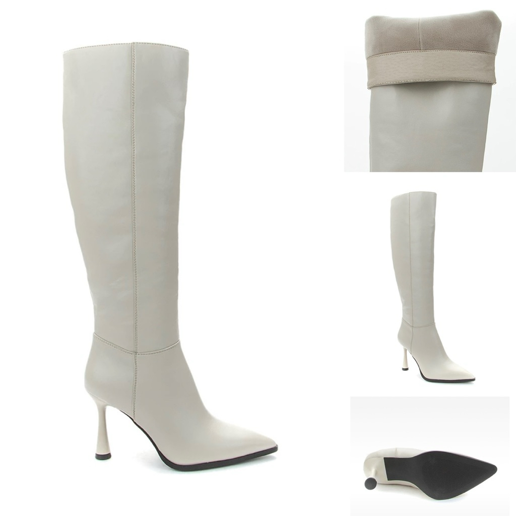 [NEW] Ready Betsy High Knee Boots Beige White Boots Tinggi Calves Boots