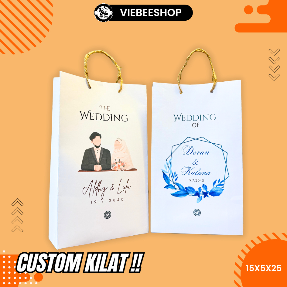 

PAPER BAG SNACK SOUVENIR PERNIKAHAN FREE CETAK FULL COLOR CUSTOM NAMA TERMURAH -+25x5x15