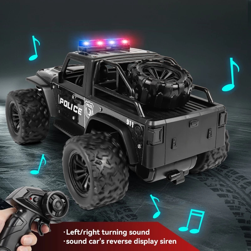 Mainan Mobil Polisi 2WD dengan Sirine dan lampu 2.4GHZ Mobil Remote Control Jeep Polisi RC Offroad