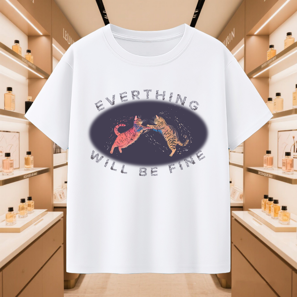 （COD）kaos Gambar Kucing dan Teks Inspiratif Keren Bahan Katun Asli manita pria hitam putih