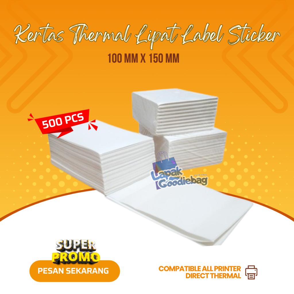 

Kertas Thermal LABEL STICKER BARCODE 100 X 150 Isi 500 PCS LIPAT Kertas Printer Resi Online Shop