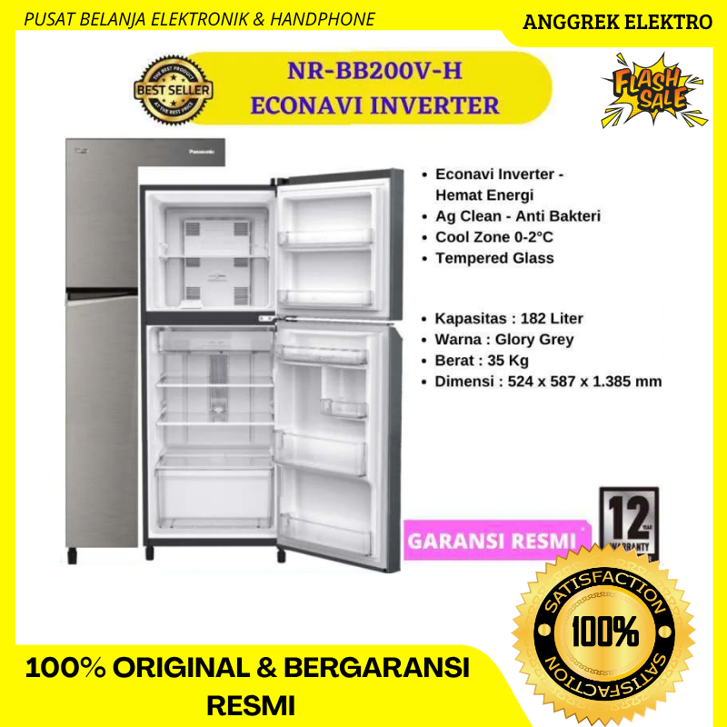 Kulkas 2 pintu Panasonic NR BN 200 VH SILVER ECO NAVI INVENTER Garansi Resmi