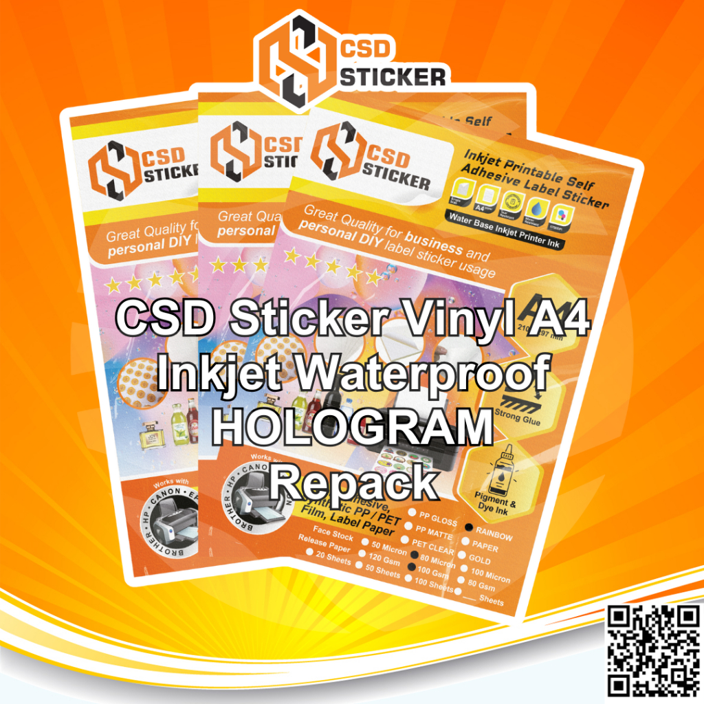 

CSD Sticker Vinyl Inkjet Hologram A4 Stiker Label Rainbow Digital Print - Repack