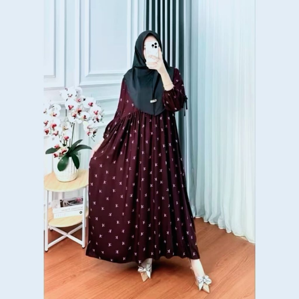 Anjani Midi dress Rayon motif Busui Gamis Busui Motif Terbaru