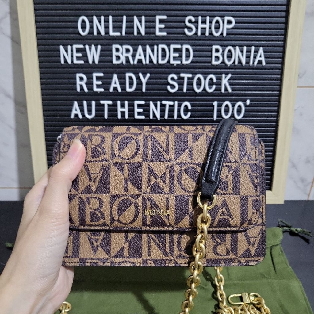 tas bonia original sling bag mini rantai monogram les hitam