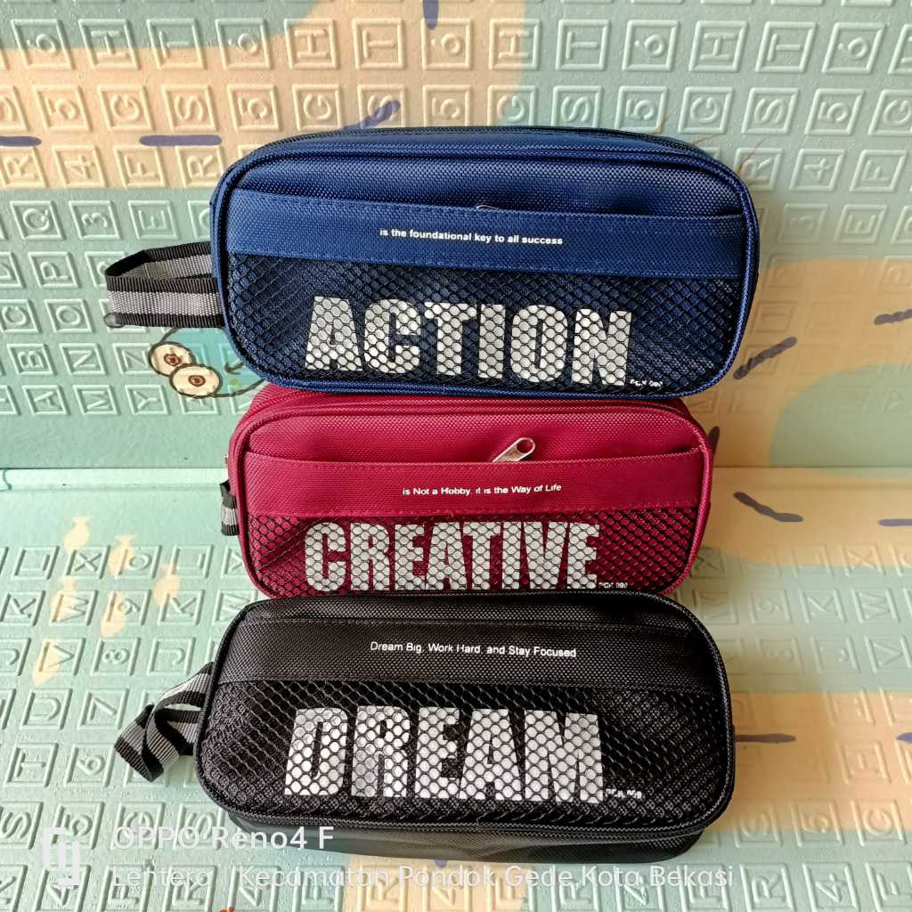 

Tempat Pensil Resleting Kain Motivasi Dream Action Creative / Pencil Case Resleting