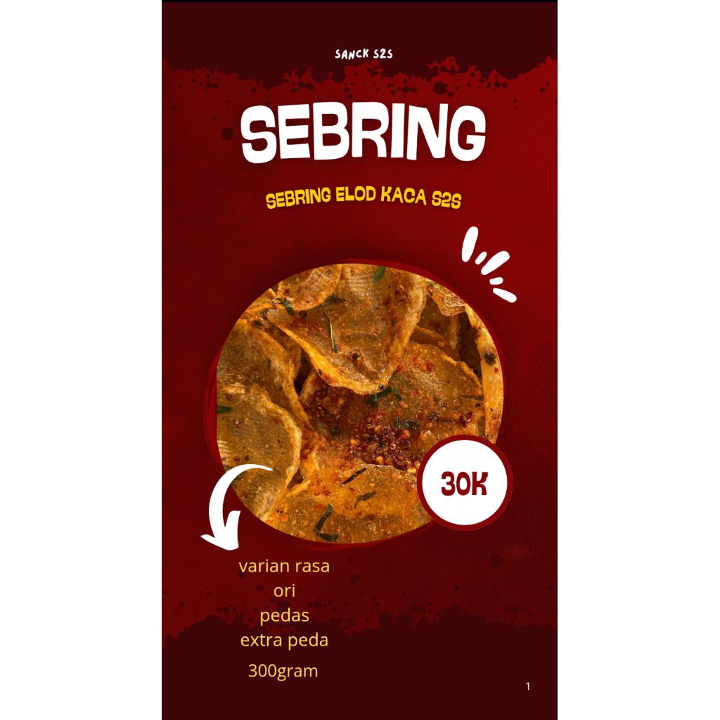 

Sebring Elod kaca S2S berat 300gr /ori/pedas/extra/sebring elod kaca paling murah
