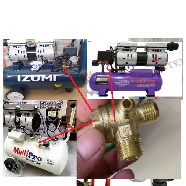 3 way valve / katup valve 1 arah kompresor portabel / listrik 1 HP OILESS / TANPA OLI