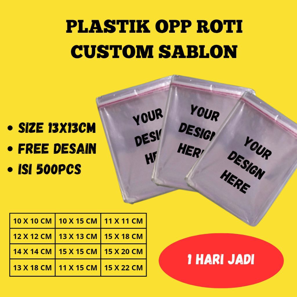 

PLASTIK OPP ROTI 13x13 CUSTOM SABLON | 500pcs | Sablon Plastik Roti Opp