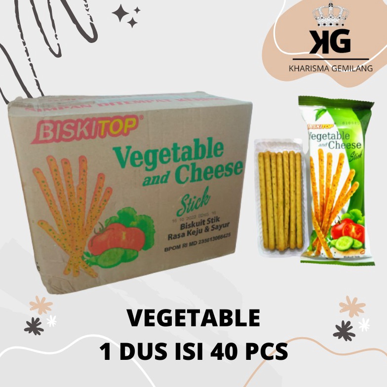 

Terlaris BISKITOP 1 DUS VEGETABLE STICK 6g Anak Snack Cemilan Murah Sayuran Keju Biscuit Asin