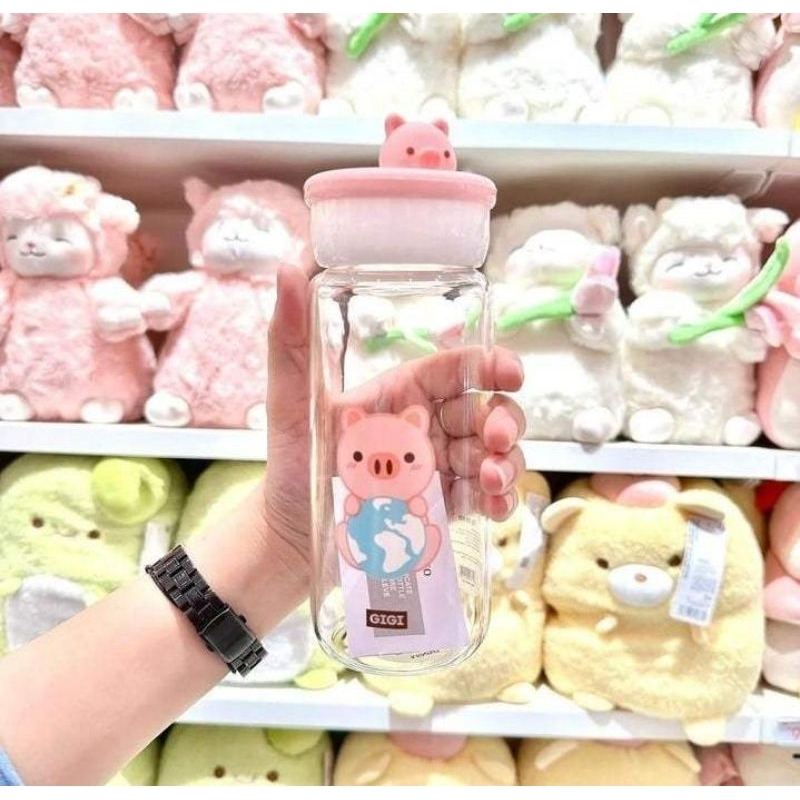 MINISO GIGI PIG SERIES HIGH BOROSILICATE GLASS WATER BOTTLE