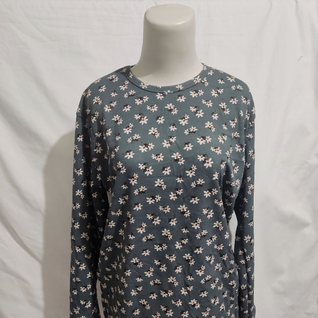 Baju Kaos Jersey Jumbo Warna Motif Abstrak Bunga Lengan Panjang Wanita