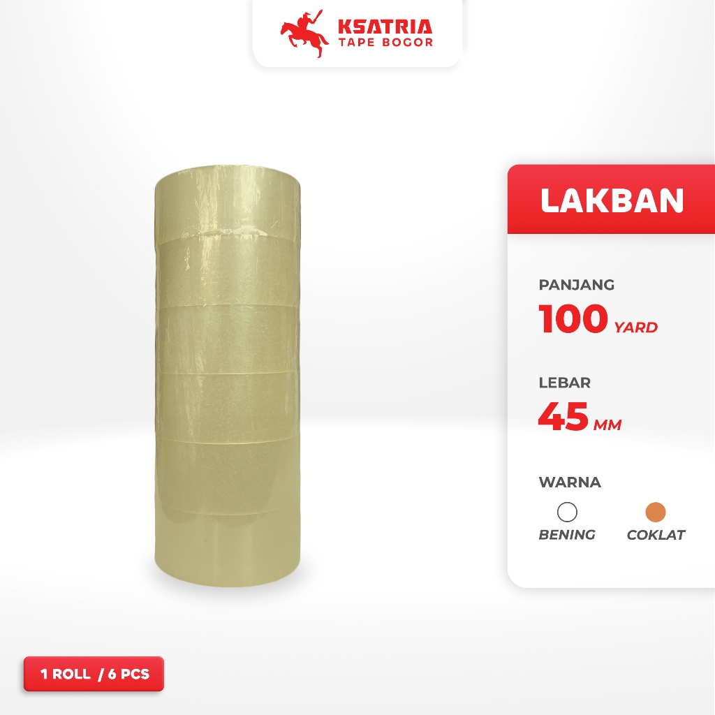 

Lakban OPP Bening Roll 6 PCS Panjang 100 Yard Lebar 45MM Isolasi Slop Murah Berkualitas Ksatria Tape