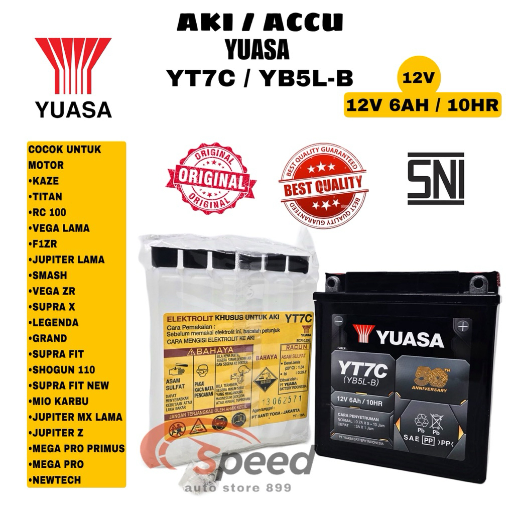 AKI ACCU YUASA / AKI KERING  YT7C/YB5L-B ORIGINAL UNTUK MOTOR GRAND, KAZE, VEGA ZR, LEGENDA, VEGA LA
