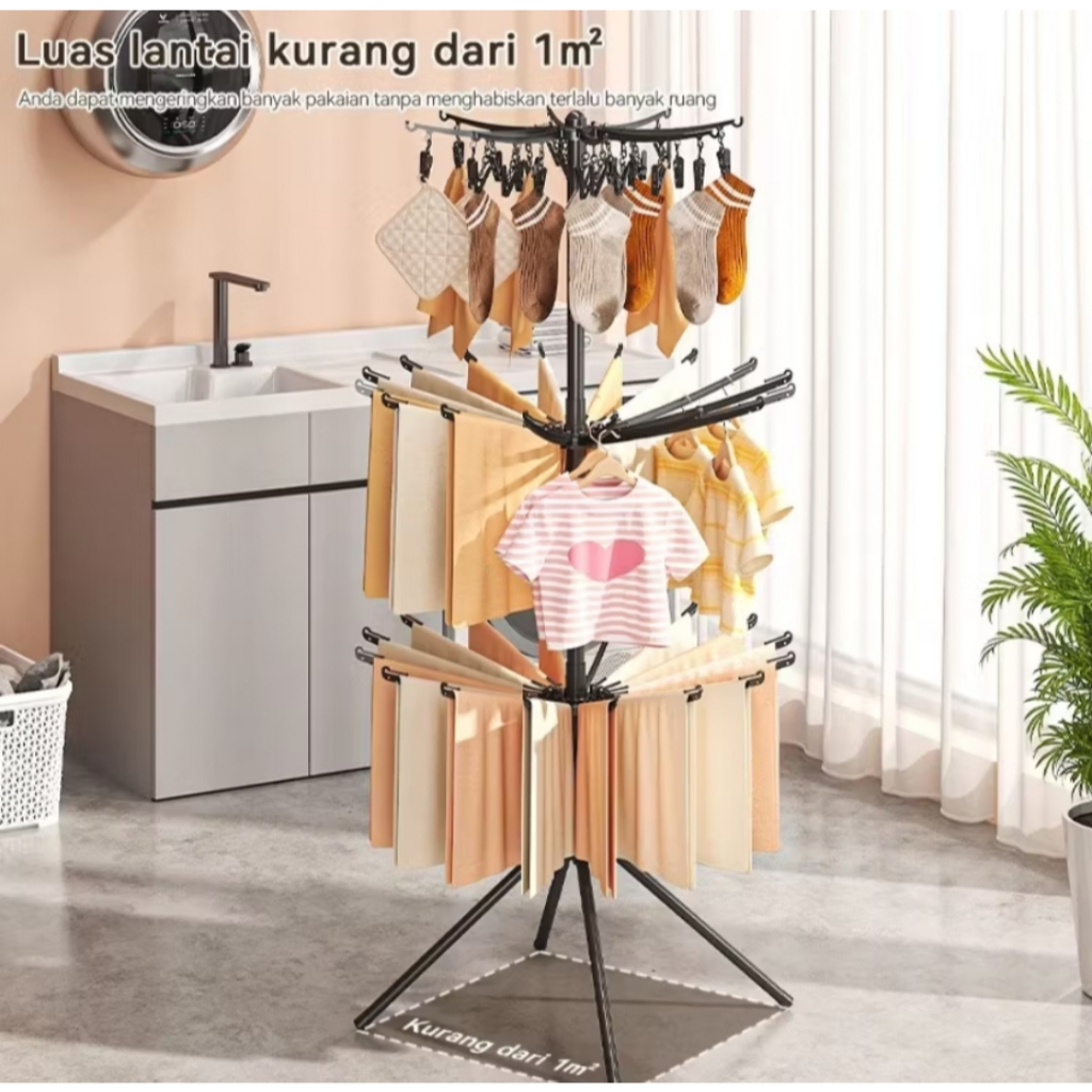 Rak Jemuran Pakaian Model Menara 3 Susun Bisa Dilipat | Tempat Jemur Minimalis Gantungan Baju