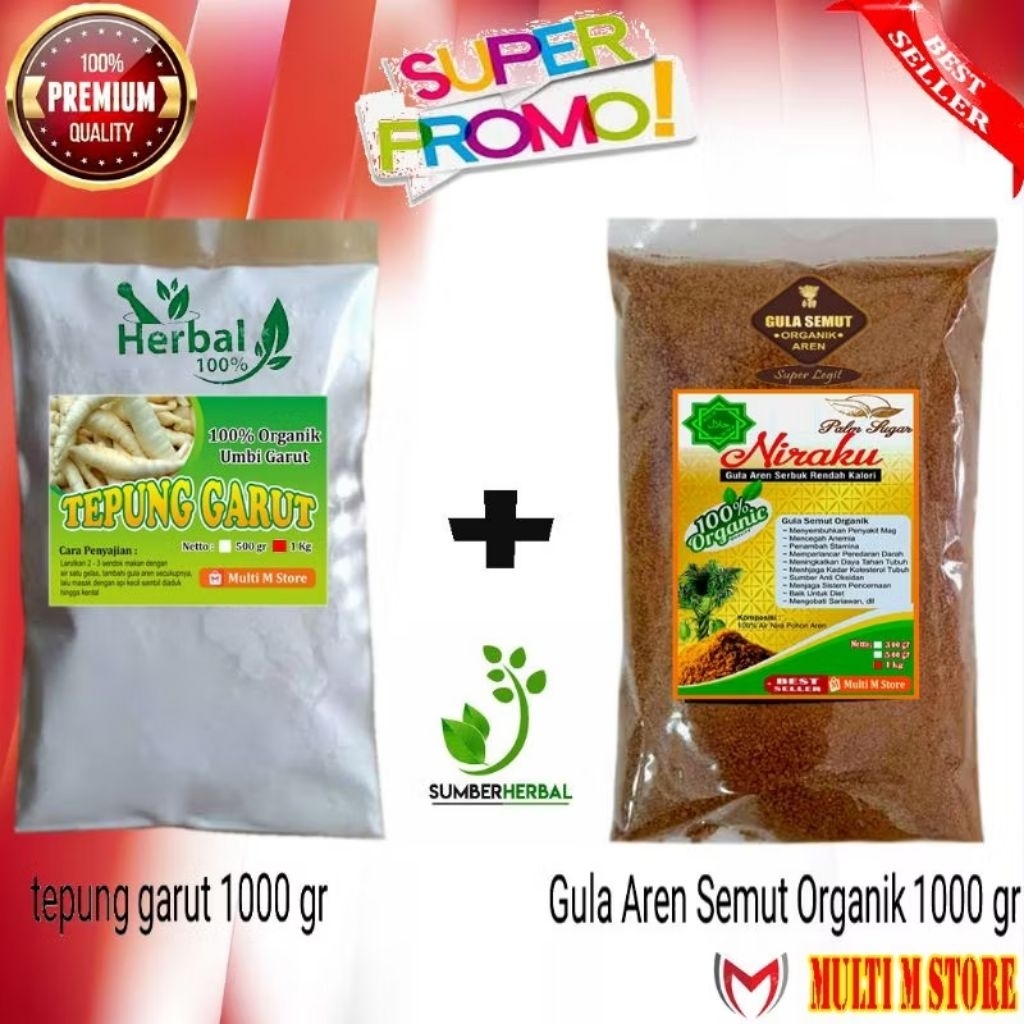 

PAKET 1 Kg Gula Aren Semut Kualitas Premium | 1 Kg Tepung Pati Garut Super