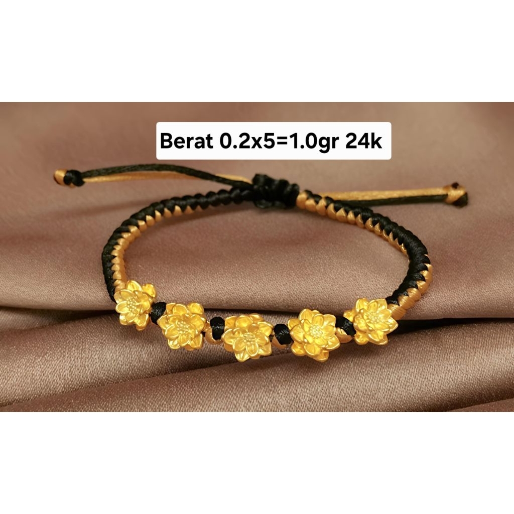 Gelang Emas Emas Asli Teratai Lotus 24k Hongkong 999.9