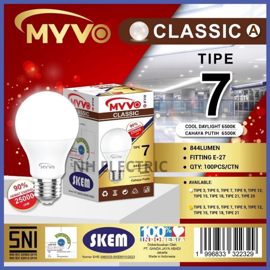 Lampu Led Buld 7 Watt Classic Putih Bohlam Myvo - Led 7w Putih Classic Myvo - Led 7W Classic White M