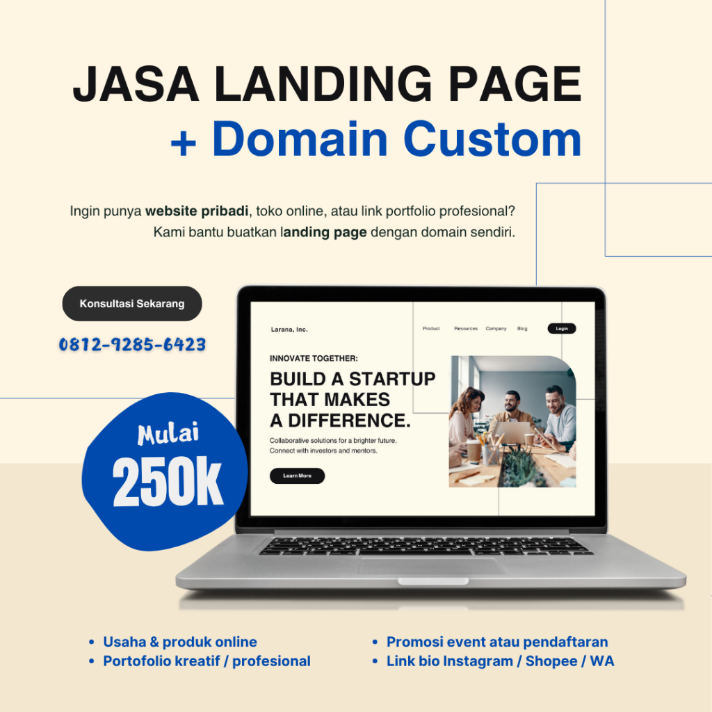 Jasa Landing Page Website + Domain | Toko Online, Portfolio, CTA Link dan form
