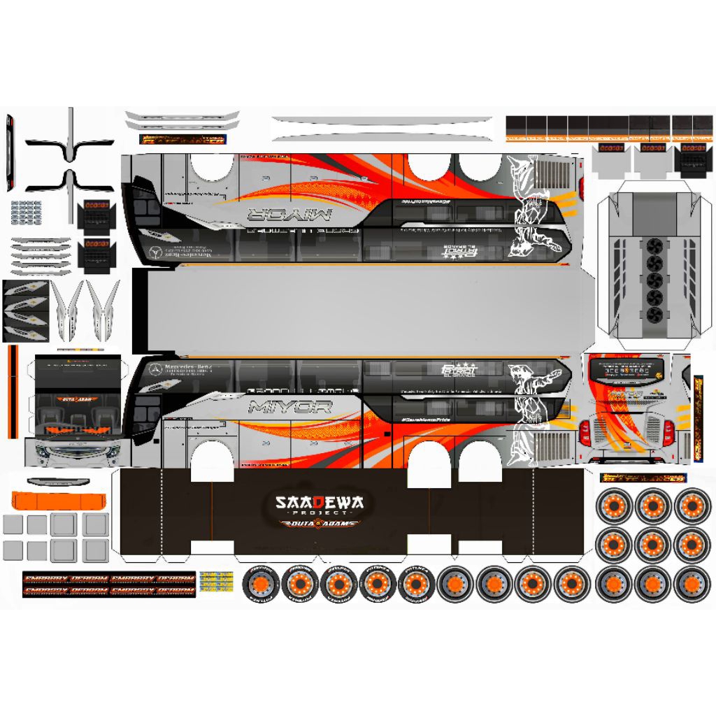 lembaran papercraft bus miyor duta agam dominic Toretto skala 50 laminasi non laminasi