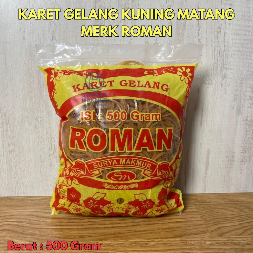 

Karet Gelang Kuning Matang / Karet Gelang / Karet Gelang Murah | Merk Roman Isi 500 Gram