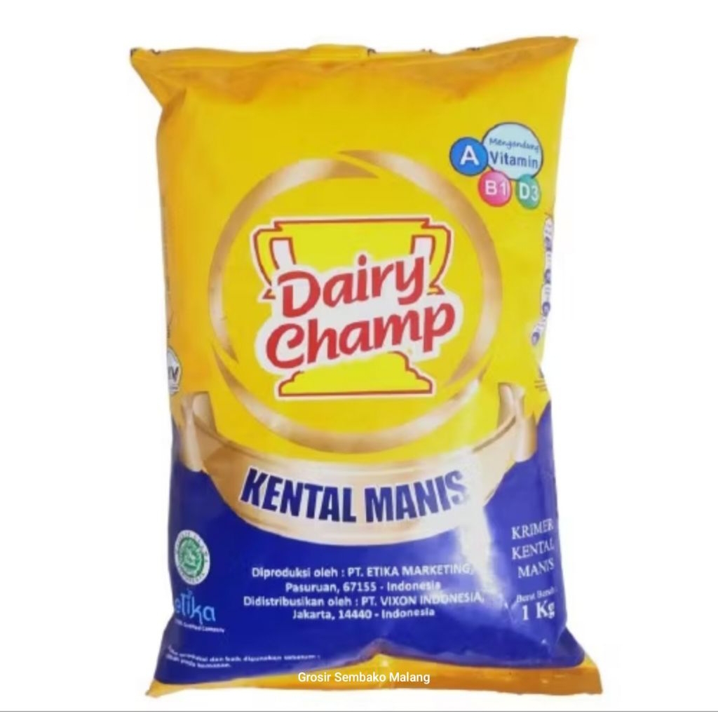 

Susu Krimer Kental Manis DAIRY CHAMP 1kg / SKM Dairy Champ / Grosir Bahan Kue Malang