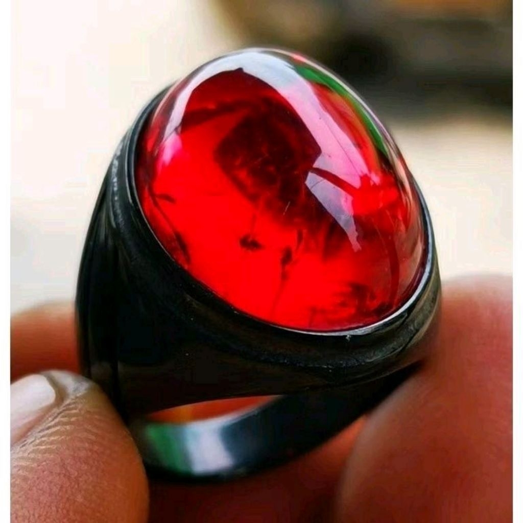 Cincin Akik Pria Merah Siam Pecah Seribu Ring Titanium Combinasi Elegan Hight Quality