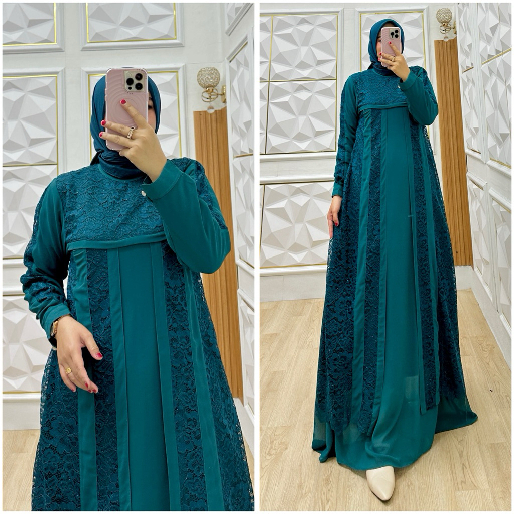 ALDI BUSANA - Kiara Dress Gamis Pesta Ceruty Kombinasi Brukat Brokat
