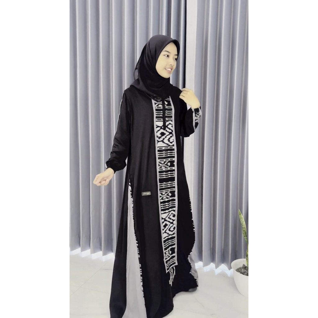 Gamis Bahiyya Etnik Tengah Twill Premium Mix Tenun Troso Kombinasi