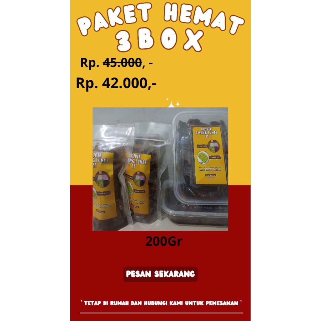

Paket Hemat 3box Kripik Pisang Lumer Kemasan 200Gr/kripik/kripik pisang