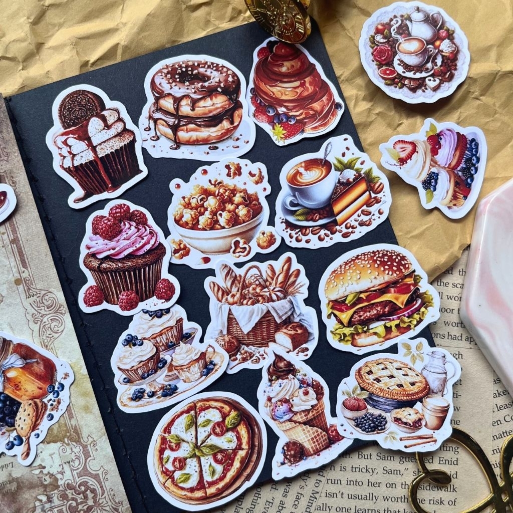 

21pcs Sticker Food Aesthetic / sticker deco food / sticker case HP / waterproof sticker vintage / food sticker vintage / journaling sticker / vintage sticker / sticker set vintage / cake sticker vintage