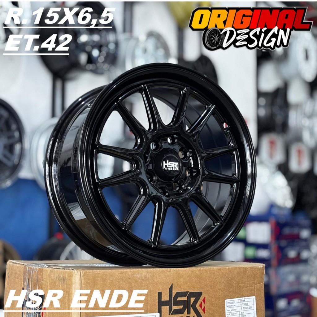 Pelek Mobil Brio Ring 15 Warna Hitam Glosy Lubang 4 Velg HSR ENDE R15