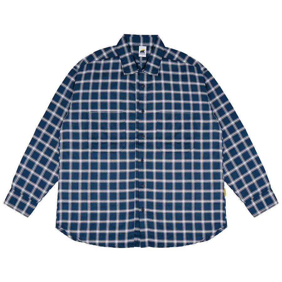 House of Smith TSM Kemeja Flanel Oversize Pria - Double Pocket Oversized Flannel Navy White - Flanne