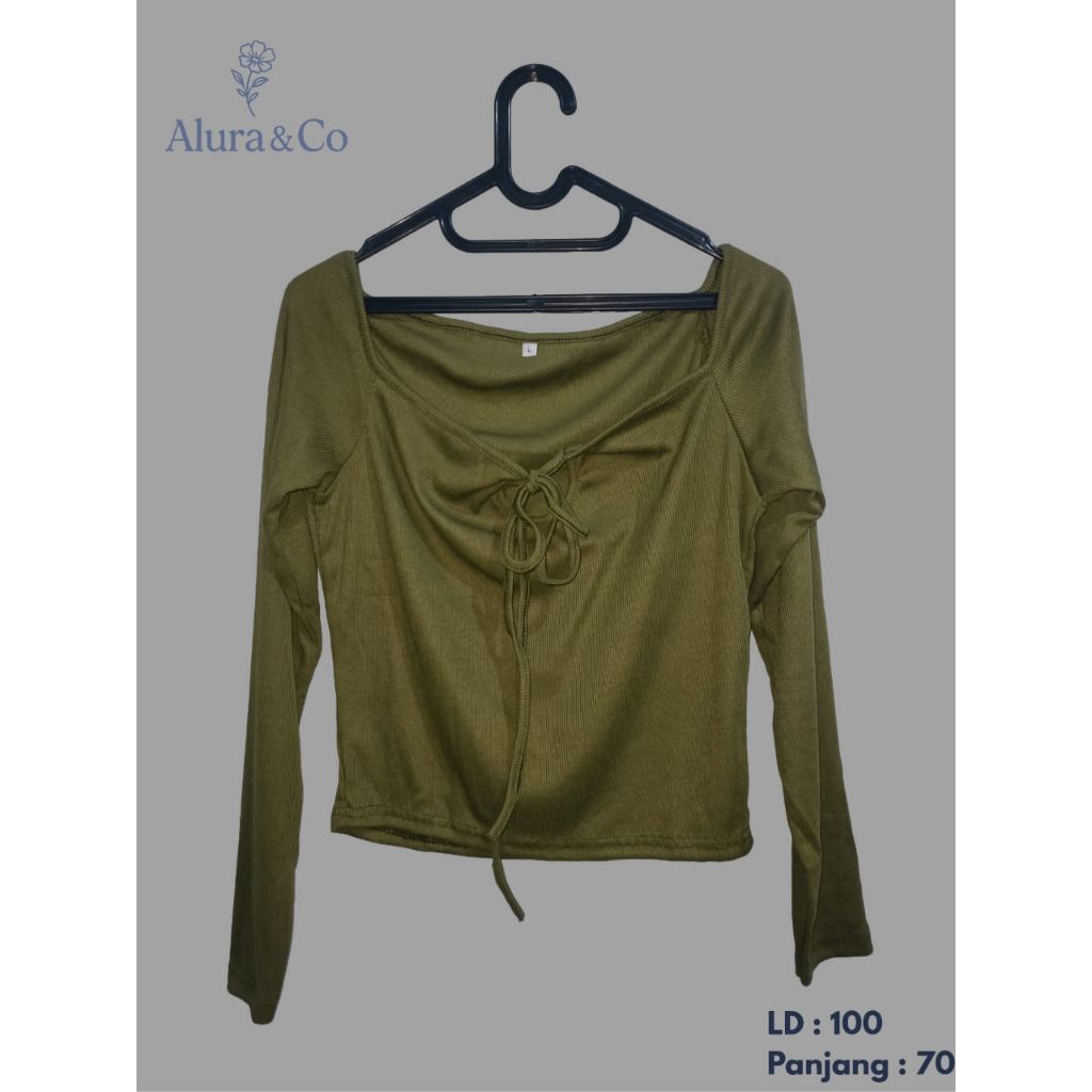 Baju Rajut Wanita Warna Hijau Army Off Shoulder