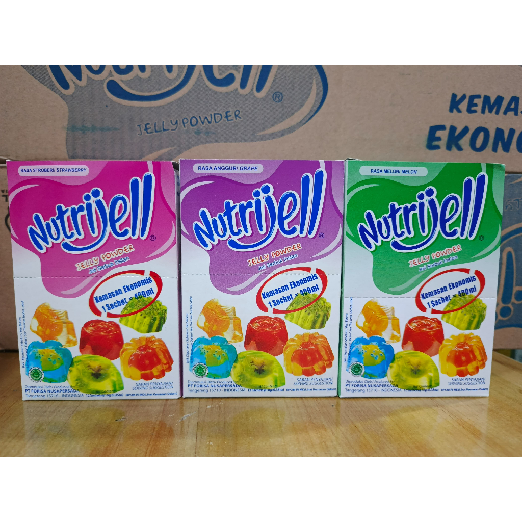 

Nutrijell Jelly Powder Rasa Buah 1 Box 10g x12pcs Dengan Tiga Varian
