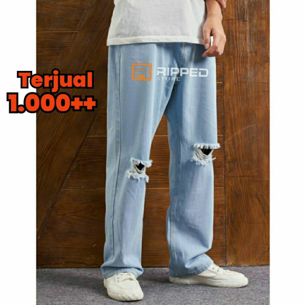 Celana Sobek Pria Longgar | Ripped Jeans | Loose Fit Denim Premium Size 27-38