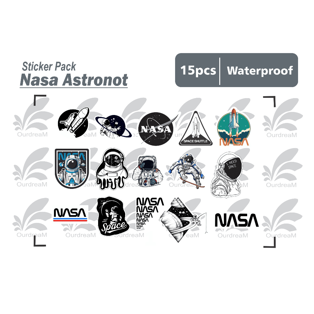 

stiker Nasa Astronot - isi 15 pcs sticker pack tumbler helm waterproof medium size