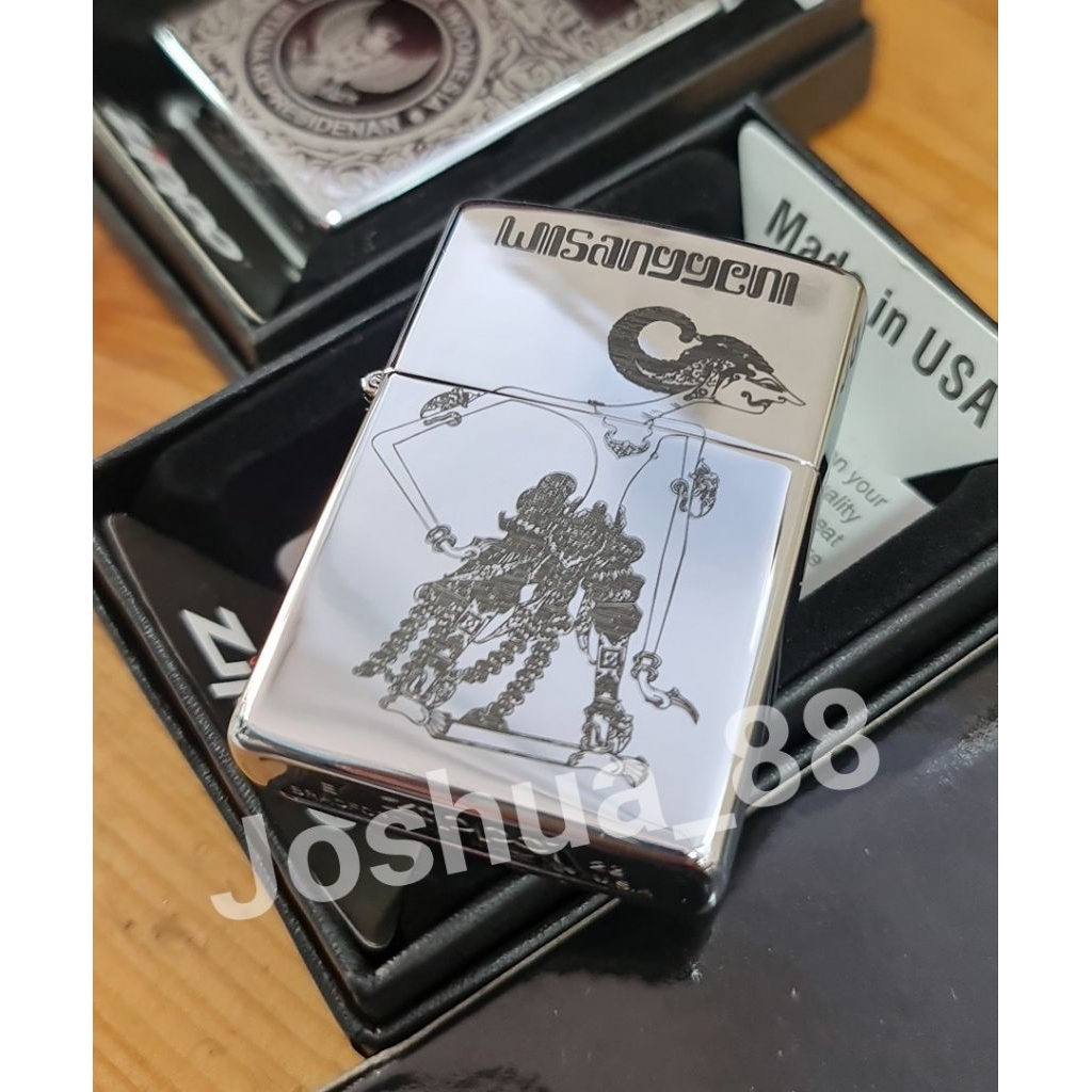 Zippo Custom Korek Api Ukir Gambar Wayang Wisanggeni Silver