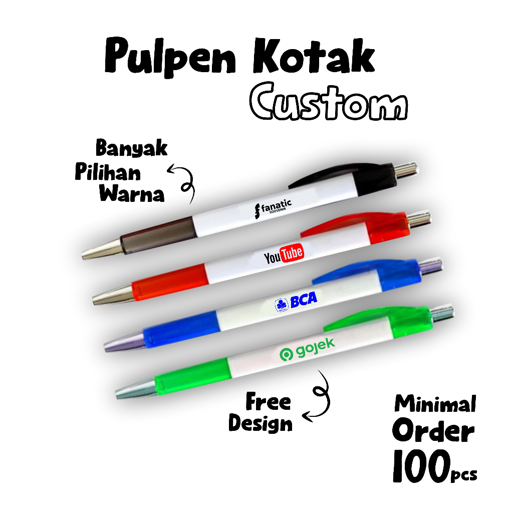 

Ballpoint / Pulpen / Pen Kotak Custom Logo Stiker UV Logo Nama Acara Kantor Seminar Promosi murah