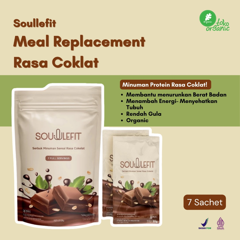 

Soullefit Meal Replacement Choco Flavor (7 Sachet) | Serbuk Minuman Sereal Rasa Cokelat, Minuman Protein untuk Diet, Rendah Gula
