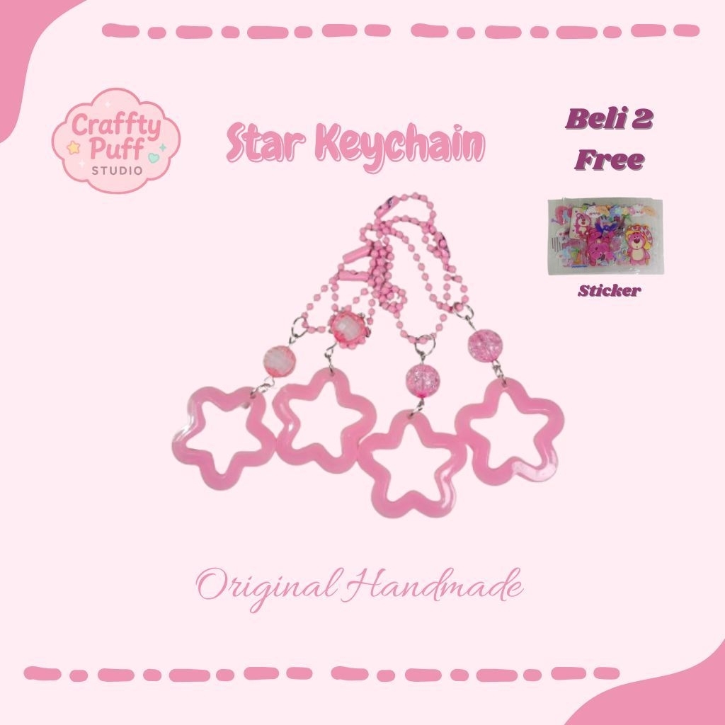 Gantungan Star Pink/Ganci Manik manik/Aesthetic/Gantungan Tas