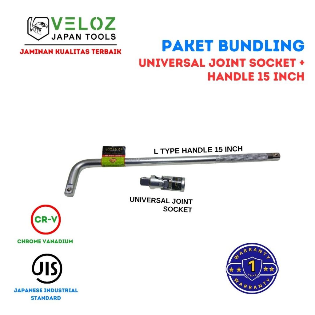 (Paket) Veloz Flexible Handle Dr 1/2 X 15 Inch / Gagang Sok Fleksible 15 Inch Veloz Gagang Sok