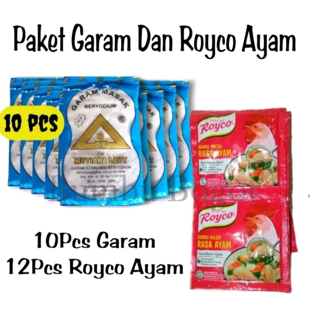

PAKET 10 PCS GARAM + 12 PCS ROYCO AYAM 8 GR / GARAM DAPUR BERYODIUM ( PAKET HEMAT )