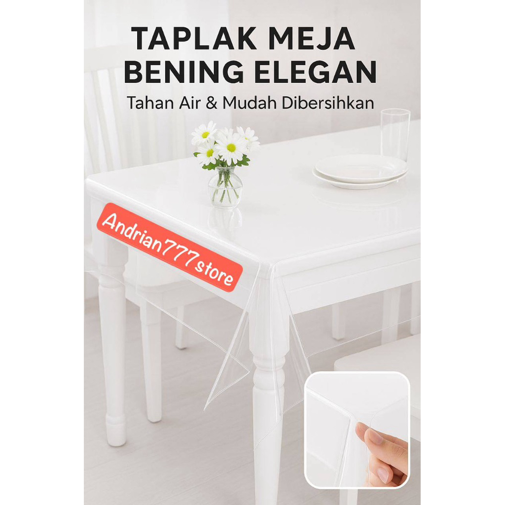 Taplak Meja Makan Transparan Ukuran 70 x 120 TEBAL 0.40/Taplak Meja Plastik Tebal 0.40 Ukuran 70 x 1