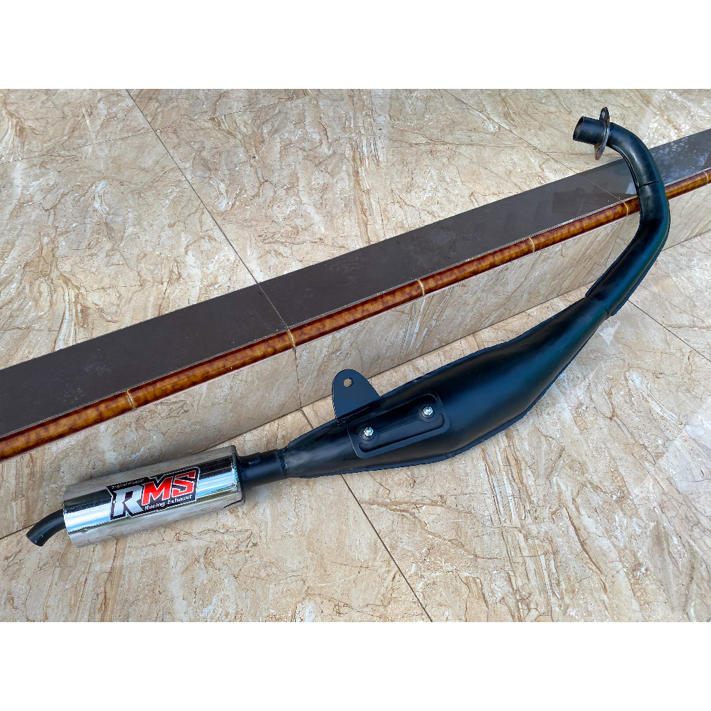 knalpot standar racing Satria 2 tak hiu lumba ru cat hitam sirip press suara garing termurah COD