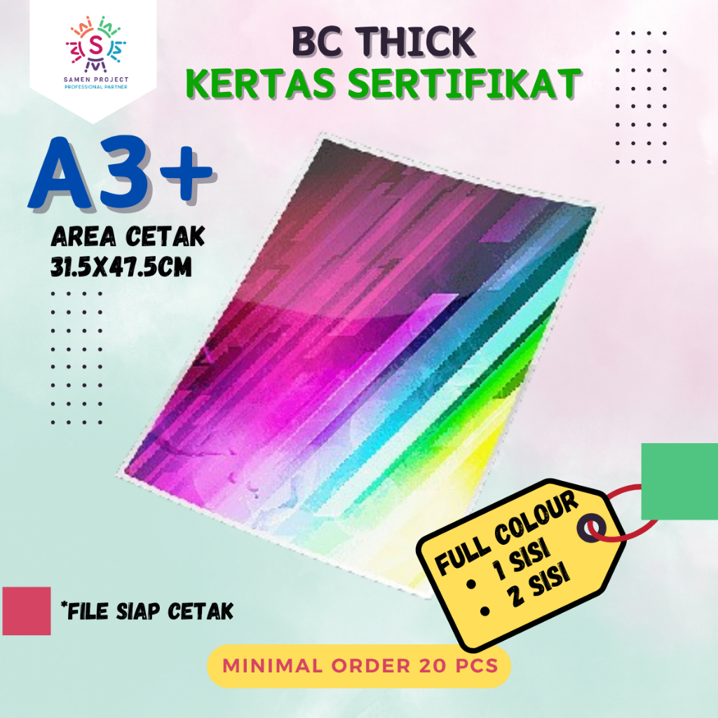 

Print Cetak A3+ BC Thick Full Colour 1 dan 2 Sisi Cocok Untuk Piagam Sertifikat Undangan