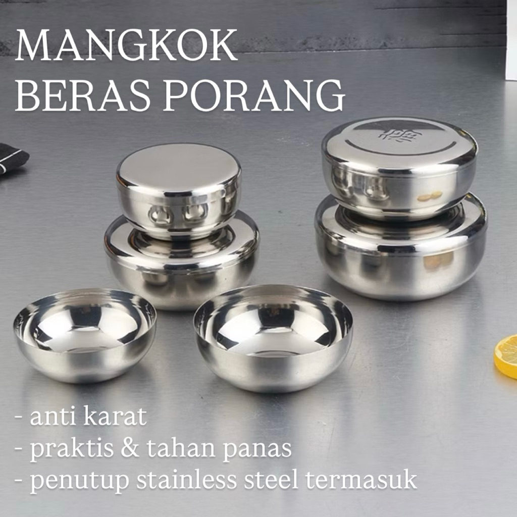 Korean Rice Bowl /Korea Mangkuk Nasi Magkok nasi porang dengan Tutup/Mangkuk Stainless Steel