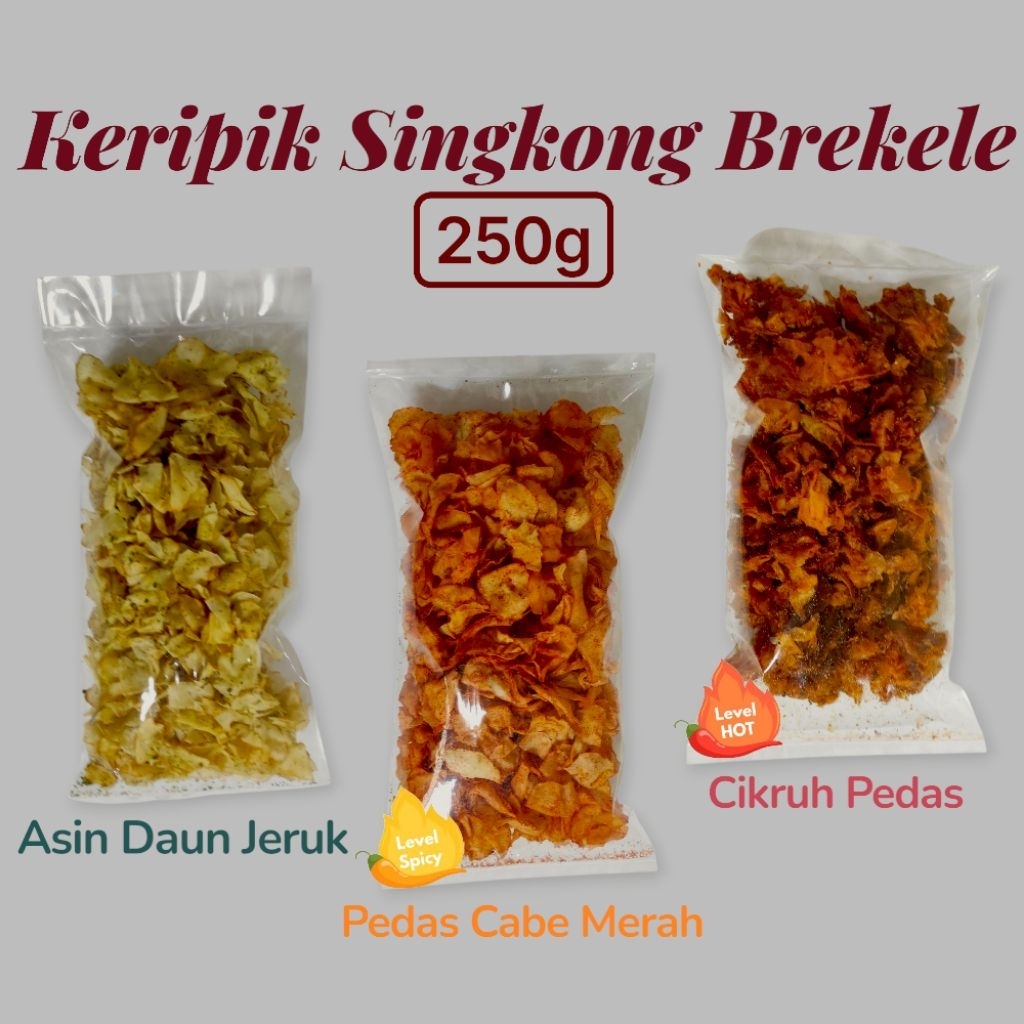 

Keripik Singkong Brekele 250g || Asin Daun Jeruk || Pedas Cabe Merah || Cikruh Pedas